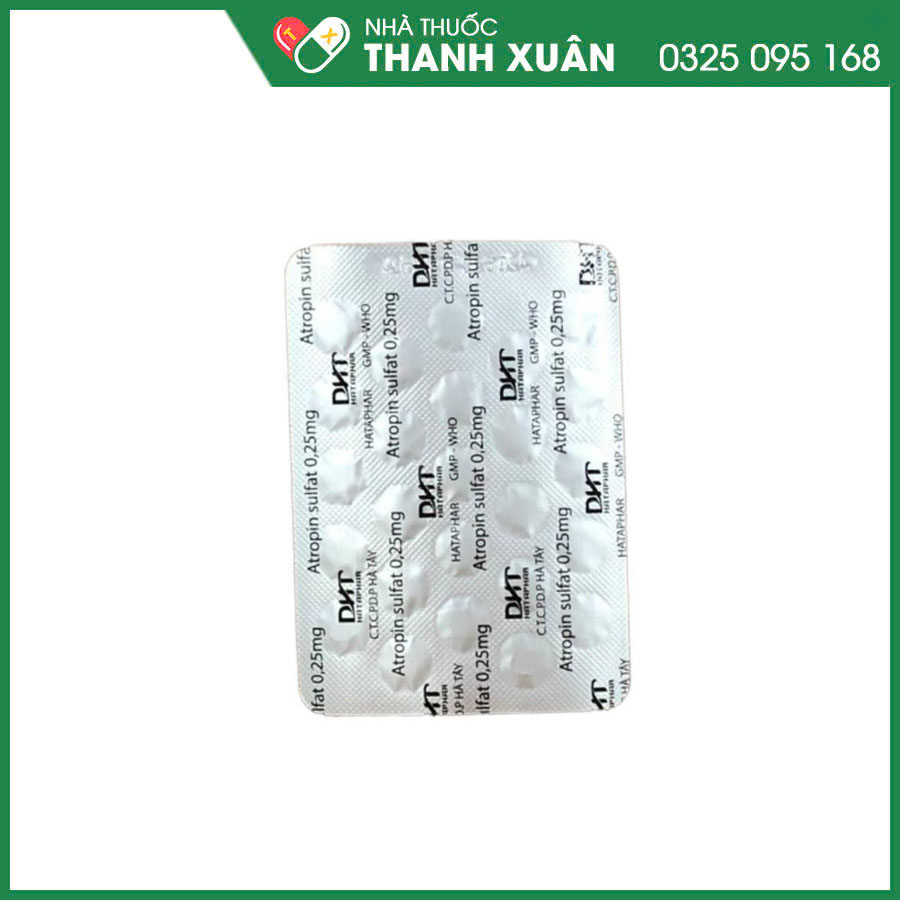 Atropin Sulfat 0,25mg thuốc giảm đau trong cơn co thắt cơ trơn đường tiêu hoá và tiết niệu, chống say tàu xe